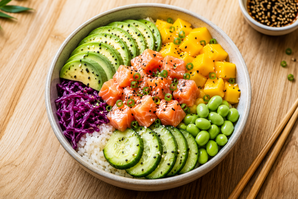 Poké Bowl Saumon, Avocat & Mangue